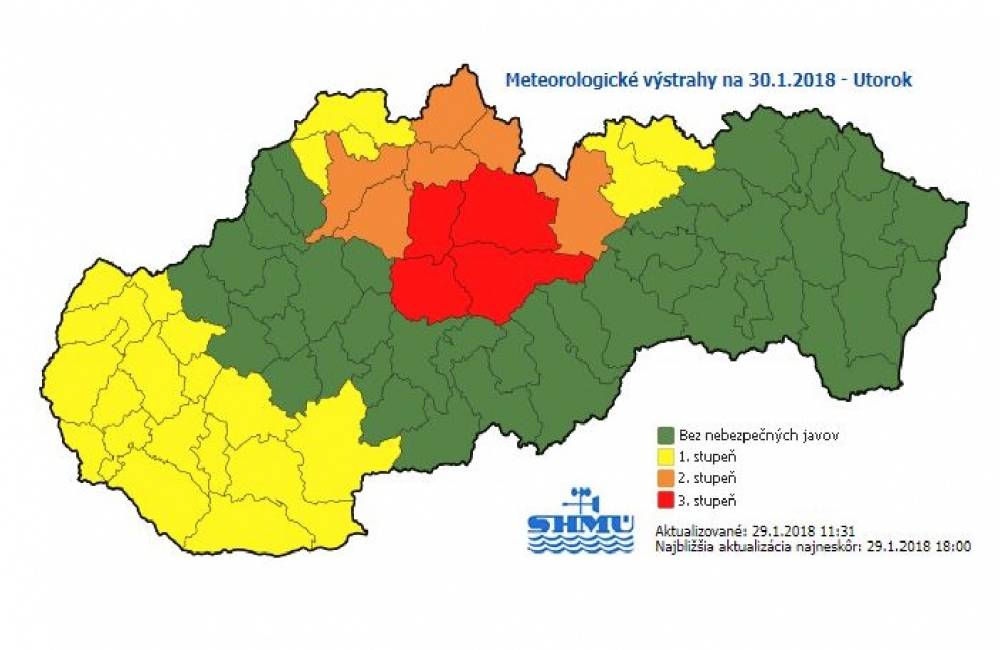 Výstraha pred silným vetrom pre okres Banská Bystrica, vietor môže dosiahnuť rýchlosť až 135 km/h