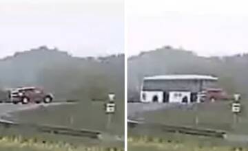 VIDEO: Kamera zachytila desivú nehodu v Lieskovci pri Zvolene. Autobus narazil do osobného vozidla