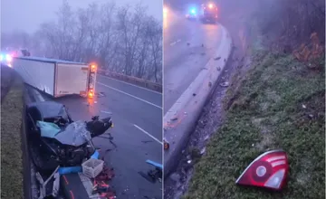 VIDEO: Pri Pincinej sa zrazilo auto s kamiónom, jedna osoba utrpela ťažké zranenia a skončila v nemocnici