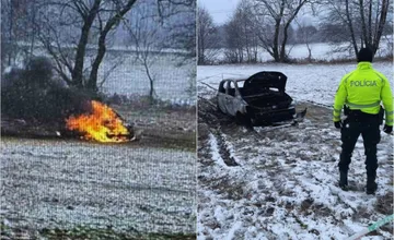 FOTO: Tragédia pri Detve. Na poli zhorelo auto, hasiči v ňom po uhasení našli ľudské telo