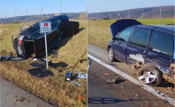 Na R1 medzi Bystricou a Zvolenom došlo k nehode, jedno z vozidiel ostalo prevrátené, vodič skončil v nemocnici