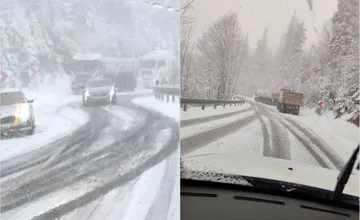 VIDEO: Pozor na horský priechod pri Bystrickom kraji, kamióny už stoja, šmýka sa aj osobným vozidlám