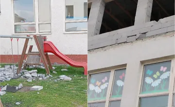 Časti základnej školy spadli na detské ihrisko v Rapovciach, kde sa hrávajú deti. Rodičia majú veľké obavy
