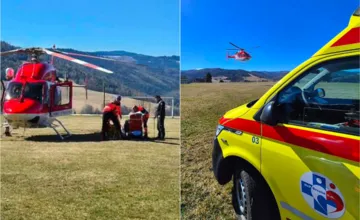 FOTO: Do obce na Horehroní letel vrtuľník, muž s vážnymi ťažkosťami potreboval urgentnú pomoc