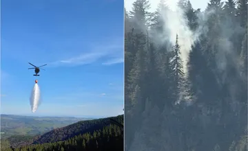 FOTO: Hasiči v okrese Detva bojujú s požiarom lesného porastu, zasahujú desiatky prislúšníkov aj vrtuľník