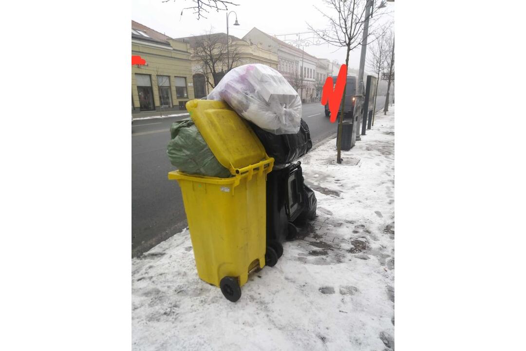 FOTO: Neporiadok v uliciach Lučenca. Dôvodom je odpad, ktorý vypadáva z plných kontajnerov, foto 1