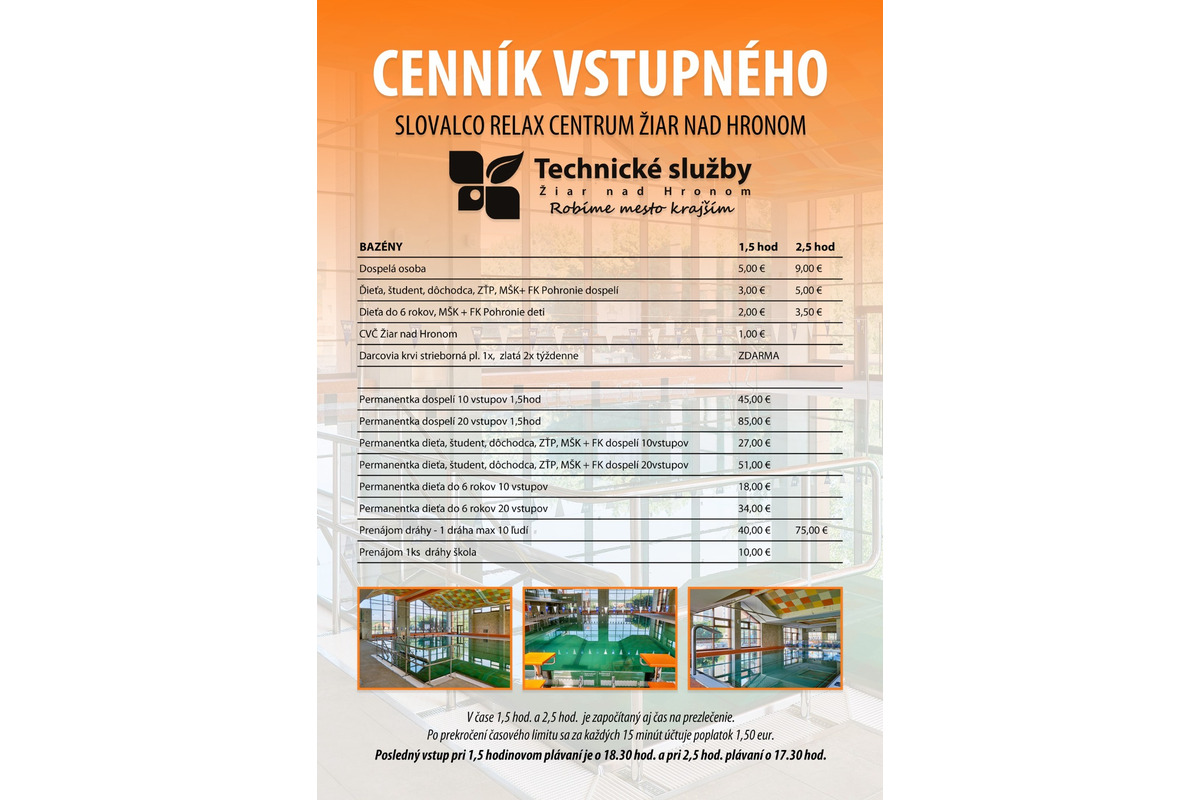 FOTO: Plaváreň v Žiari nad Hronom zmenila ceny vstupného aj pernamentiek, niektorí majú vstup zadarmo, foto 1