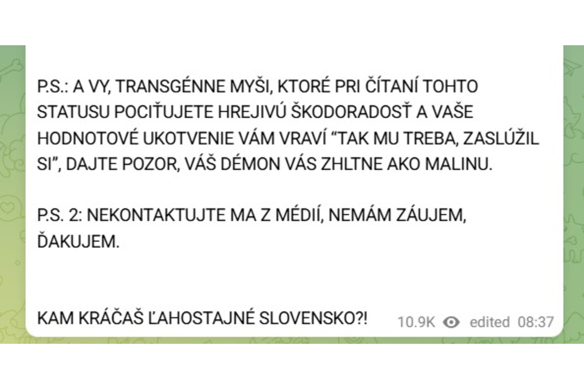 FOTO: Správa hudobníka na sociálnej sieti, foto 1