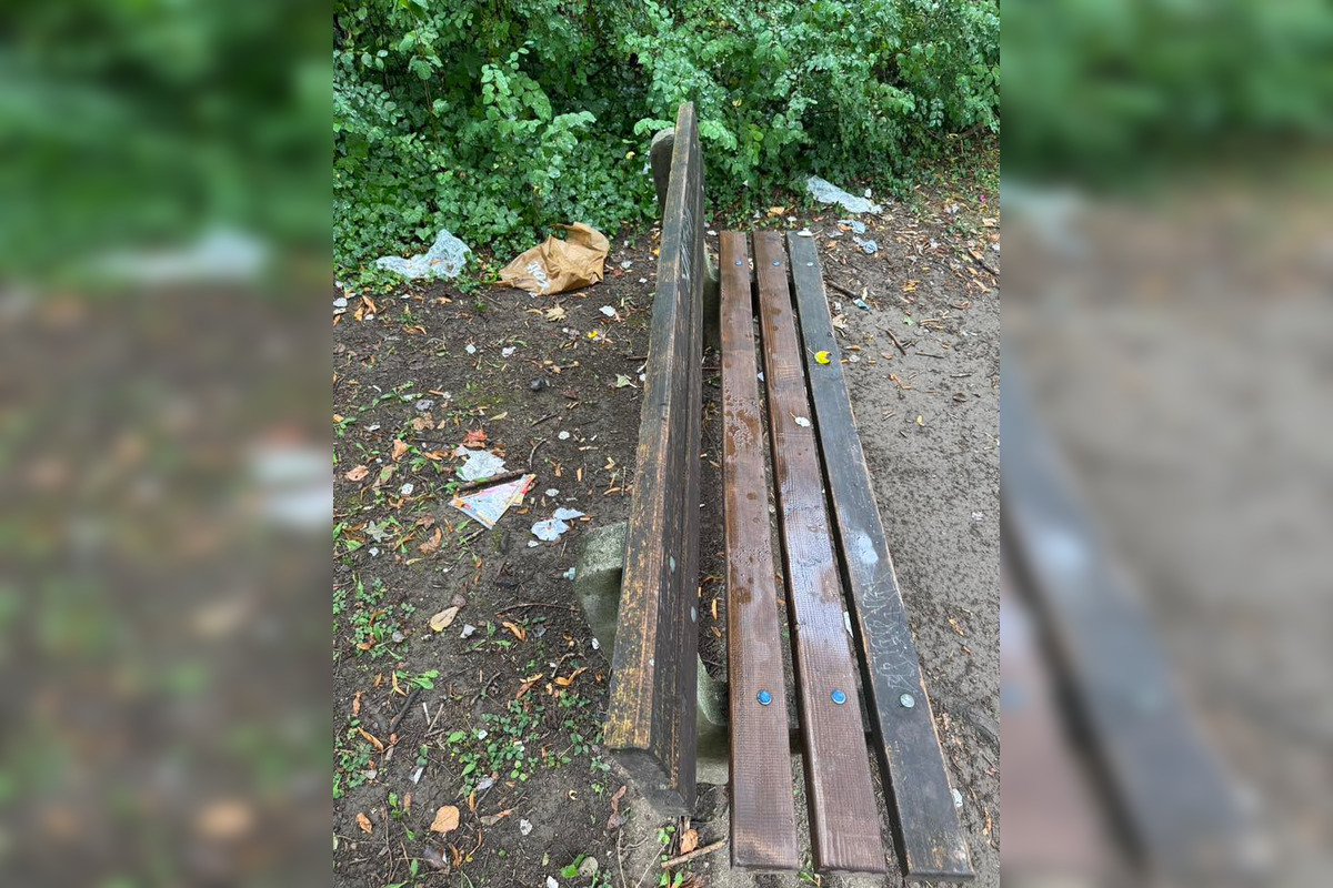 FOTO: Lavičky v mestskom parku sú špinavé a dolámané, sťažujú sa Bystričania, foto 4