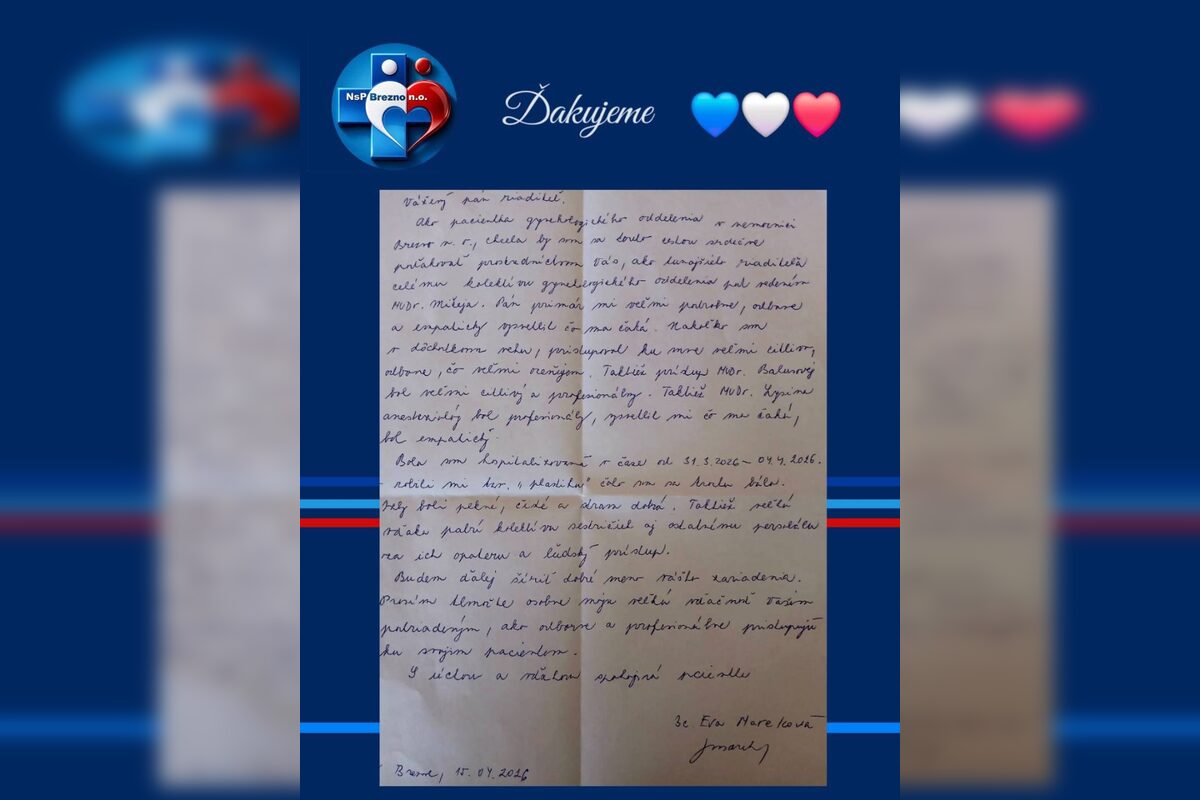 FOTO: Nemocnica zverejnila poďakovanie od pacientky, foto 1