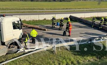 FOTO: Cestu zablokovalo drevo z kamióna